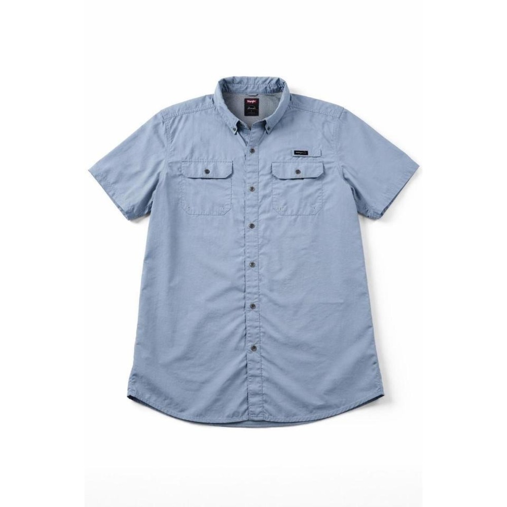 Wrangler Mens Outdoor Gorpcore Fishing Button Down Shirt Blue Regular‎ Fit L